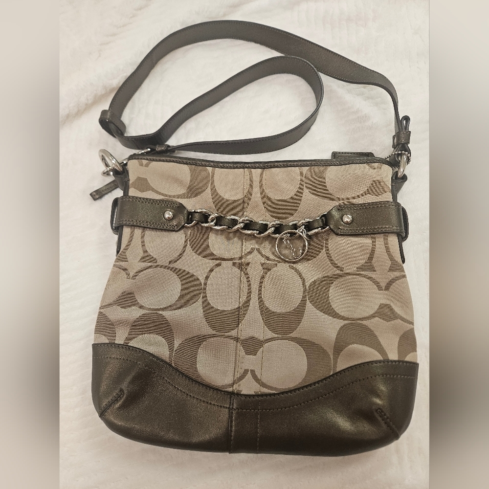 Coach Canvas Signature Chain Duffle Hangbag W/ Crossbody and Shoulder Bag - Picture 5 of 17